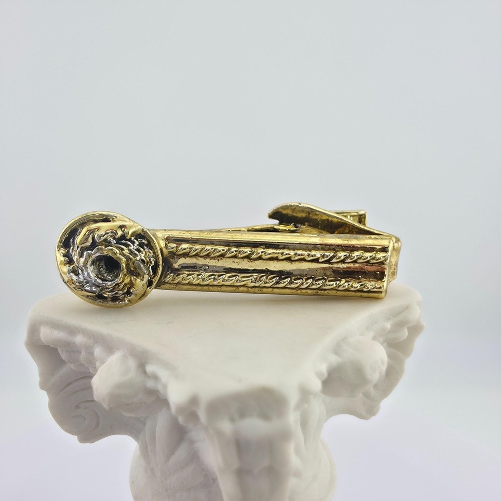 Vtg Tie Clip Tie Bar Tie Tie Clasp Knot Medallion Double Rope Border Gold Tone